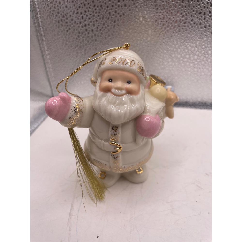 Lenox 2000 Santa Claus Ceramic Ornament with Gift Bag Gold Accents